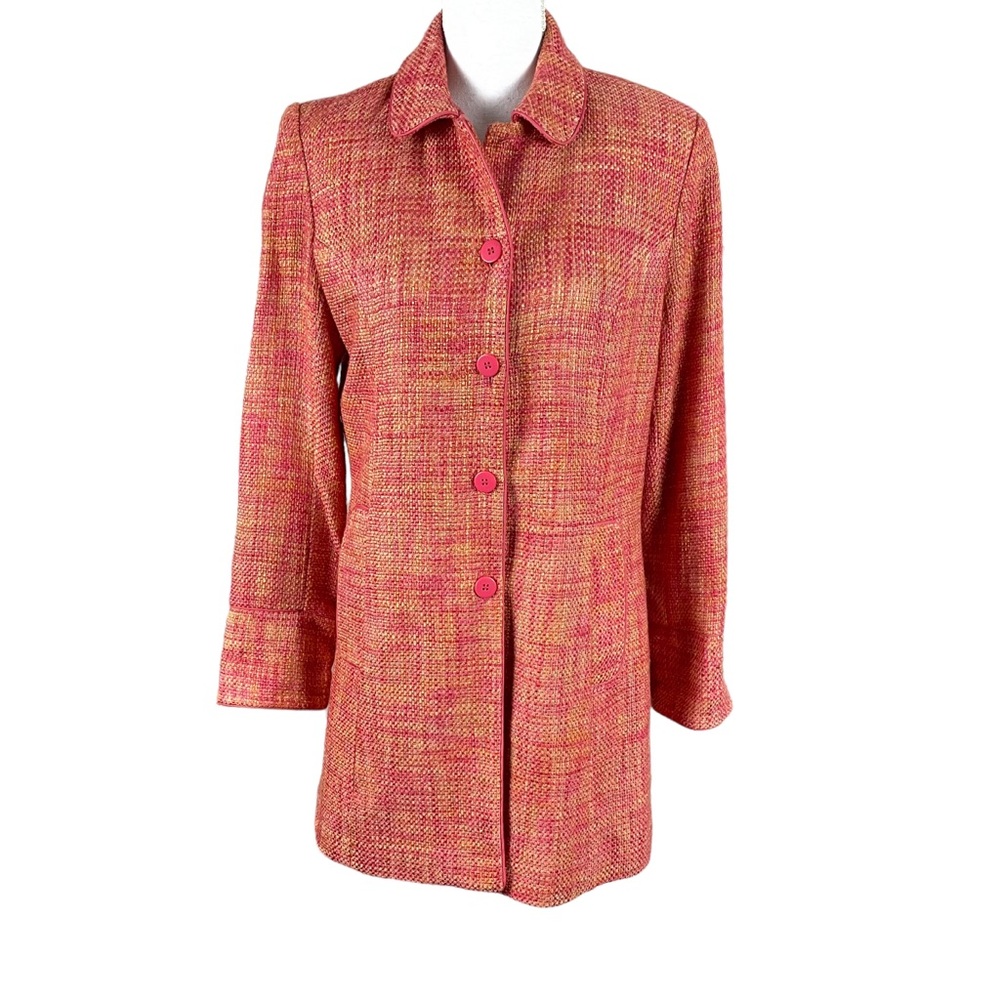 Dialogue QVC orange Pink Blazer Jacket Long Sz 6 Pockets Pea Coat